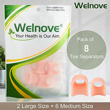 Load image into Gallery viewer, Welnove Gel Toe Separators, 8 Pack Toe Spacers(Large and Medium), Bunions And Overlap Toe Corrector for Women And Men, Toe Spreader for Reducing Pressure -Salmon