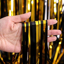 Load image into Gallery viewer, AILEXI 3 Pack Metallic Tinsel Curtains Foil Fringe Shimmer Streamers Curtain Door Window Decoration for Party Supplies 3ft*8ft - BlackGold