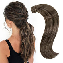 Load image into Gallery viewer, RUNATURE Ponytail Extensions Real Human Hair,Darkest Brown Mix Light Brown Clip in Ponytail Hair Extensions Real Hair Ponytail Extension 18 Inch 80 Gram