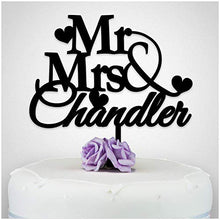 Load image into Gallery viewer, PERSONALISED Wedding/Anniversary Cake Topper Decoration - Personalise with ANY SURNAME - MR & MRS - Food Safe Acrylic Cake Decoration - Made from Strong Acrylic - Different Colours