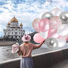 Load image into Gallery viewer, YELYAN 60PCS Balloons Set, 12 Inches Shiny Pink & White Confetti Balloons, White Pink Latex Balloons Silver Metallic Balloons Helium Balloons for Wedding Birthday Party Decoration