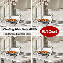 Load image into Gallery viewer, CREWORKS Chafing Dishes Food Warmers with Pans Chafing Fuel Chafing Dish Set 9L Rectangular Stainless Steel Buffet Warmer 4 Packs for Buffets Caterings Parties Buffet Server Warming Tray (4Packs)