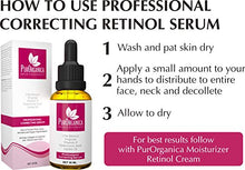 Load image into Gallery viewer, PurOrganica Retinol Serum - Best Treatment for Acne and Acne Scars, Pigmentation, Fine Lines, Wrinkles and Dark Circles - Premium 2.5% Retinol, Vegan Hyaluronic Acid & Jojoba Oil - It Works or 100% Money Back Guarantee