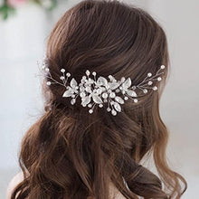 Load image into Gallery viewer, Handcess Leaves Bride Wedding Headband Silver Wedding Crystal Headpiece Pearl Flower Hair Vine Rhinestone Bridal Hair Accessories for Bride and Bridesmaids