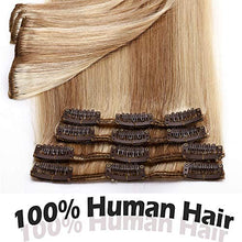 Load image into Gallery viewer, Clip in Hair Extension Human Hair (8inches-45g, #18/613 Ash Blonde&Bleach Blonde) Highlighted -Basic Thickness- 8 pcs Real Remy Hair Extensions