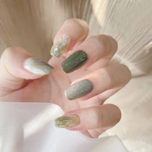 Load image into Gallery viewer, LIGHT RAIN Green Press on Nails Medium Length - Fantasy Forest, Reusable Seven Layers Gel UV Finish False Nails, Handmade Nail Art by Professional Manicurist, Medium Square Shape, Large Size