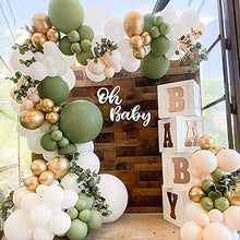 Load image into Gallery viewer, Sage Green Balloon Garland Arch Kit, 130pcs Avocado Green Balloon with White Balloons Gold Metallic Latex and Confetti Balloons for Baby Shower, Birthday, Jungle Safari Theme Party Decoration