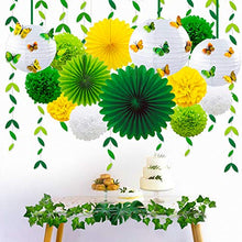 Load image into Gallery viewer, Spring Yellow Green Party Decoration Kit Hanging Paper Fans Lanterns Pom Pom Flowers with 3D Butterfly Green Leaves Garland for Birthday Wedding Engagement Baby Shower Theme Party Decorations Supplies