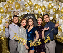 Load image into Gallery viewer, AROMISE Gold Balloon Arch Garland Kit l Happy Birthday Banner l Balloon Pump-106PCS l Silver White Gold & Confetti Balloons for Birthday Party Decoration l Baby Shower l Valentines