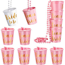 Load image into Gallery viewer, 12 Pieces Team Bride/Groom and Bride/Groom to Be Plastic Beaded Bridal Shot Glass Necklace Rose Red/Pink/Black and White with Gold Foil for Bachelor/Bachelorette Party Necklace (Bride Style B)