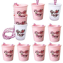 Load image into Gallery viewer, Blue Planet Fancy Dress 6 Team Bride Shot Glasses Cups 1 Bride to Be Shot Glass Cup Plastic Hen Party Beaded Necklace Light Pink White Rose Gold Floral (6 Team Bride, 1 Bride to Be)