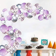 Load image into Gallery viewer, Balloon Arch Kit Pastel Purple White Silver Confetti Helium Latex Balloons Garland Pack 102 pcs with 16ft Tape Stripe & Glue Dots for Girls Wedding Birthday Baby Shower Graduation Party Decorations