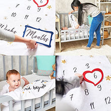 Load image into Gallery viewer, Baby Milestone Blanket | Monthly Photo Mat for Boy or Girl, Unisex | Moon & Stars Theme | Personalised Baby Shower Present for New Mums | Age Mat | Soft, Thick & Comfortable | Includes Coloured Frames