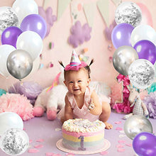 Load image into Gallery viewer, Wedding Balloons Purple Violet White Silver 50 pcs 12 inch Confetti Metallic Helium Latex Balloon with Purple Ribbon for Girls Birthday Baby Shower Bridal Party Event Decoration