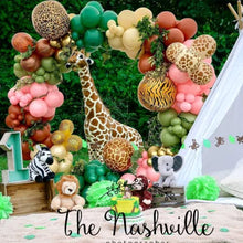 Load image into Gallery viewer, 100PCS Safari Jungle Balloon Arch Kit, Green Balloons Garland Kit with Large 4D Foil Animal Balloon, Jungle Theme Balloon Arch with Gold White Spot Balloons for Baby Shower Birthday Party Decoration