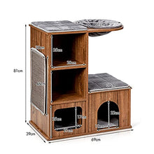 Load image into Gallery viewer, COSTWAY Cat House, Kitten Activity Centre with Sisal-Covered Scratching Mat, Condo & Basket Lounger, Wooden Cats Furniture Climbing Tower, 69 x 39 x 81cm