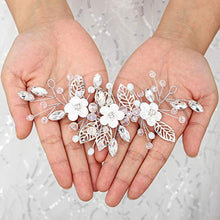 Load image into Gallery viewer, Vakkery Bride Flower Wedding Hair Vines Silver Crystal Hair Piece Bridal Hair Accessories for Women and Girls