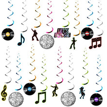 Load image into Gallery viewer, 70's Disco Party Decorations, Let's Boogie Banner Music Record Decorations Disco Foil Swirl Ball Hanging Decorations for 1970s Disco Fever Party Decorations, 30 Pieces