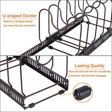 Load image into Gallery viewer, Toplife Expandable Pans Organiser Rack, 10 Adjustable Compartments, Pantry Cabinet Bakeware Lid Plate Holders, Brown