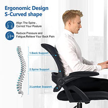 Load image into Gallery viewer, COMHOMA Desk Chair Office Chairs 90° Flip-up Armrest Ergonomic Computer Chair Lumbar Support Height Adjustable 360° Swivel Rocking Function Mesh Back Seat For Home Office - Black