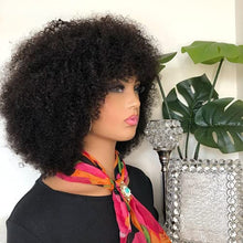 Load image into Gallery viewer, Afro Kinky Curly Human Hair Wigs for Black Women Plucked Full Machine Made Brazilian Remy Hair No Lace Front Wig with Bangs (Black)