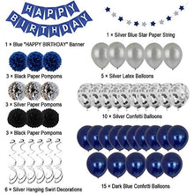 Load image into Gallery viewer, Birthday Decorations Men, Navy Blue and Silver Birthday Balloons for Boy Women Girls Happy Birthday Banner with Start Bunting, 60Pcs Birthday Party Decorations for 13th 16th 18th 30th 40th 50th 60th