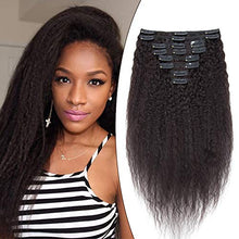 Load image into Gallery viewer, Kinky Straight Human Hair Extension Real Remy Hair Clip in Afro - Double Weft Thick 8 Pieces Full Head (#1B Natural Black, 8 Inch, 95 Gram)
