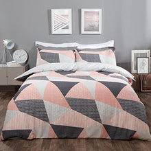 Load image into Gallery viewer, Dreamscene Geometric Duvet Cover with Pillowcases Textured Scandi Pink and Grey Bedding Set, Blush Pink - Double Size