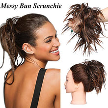 Load image into Gallery viewer, Scrunchie Scrunchy Hair Bun Extensions Curly Messy - Light Auburn & Dark Brown - Synthetic Chignon Ombre Ponytail Donut Harpiece