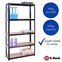 Load image into Gallery viewer, Garage Shelving Units: 180cm x 90cm x 30cm | Heavy Duty Racking Shelves for Storage - 2 Bay, Black 5 Tier (175KG Per Shelf), 875KG Capacity | For Workshop, Shed, Office | 5 Year Warranty