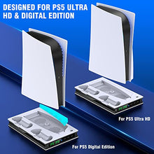 Load image into Gallery viewer, PS5 Stand with Suction Cooling Fan & Dual Controller Charger Station for Sony Playstation 5 Console & Dualsense, PS5+Stand with PS5 Cooling Station PS5 Accessories Cooler Fan Charging Station