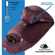 Load image into Gallery viewer, Hyke & Byke Katahdin 0C -10C -15C 625 Fill Power Hydrophobic Sleeping Bag with Advanced Synthetic - Ultra Lightweight 4 Season Men and Women Mummy Bag Designed for Backpacking