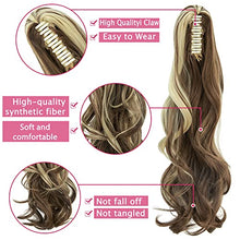 Load image into Gallery viewer, Claw on Ponytail Clip in Hair Extensions Straight Curly Wavy Long Hair Piece Pony Tail Synthetic Claw Jaw Ponytail Extensions 18" Curly Brown Mix Bleach Blonde