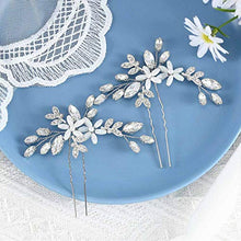 Load image into Gallery viewer, Handcess Crystal Brial Hair Pin Silver Flower Pearl Headpiece Rhinestone Bride Wedding Hair Accessories for Women and Girls(Pack of 2)