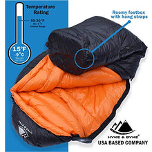 Load image into Gallery viewer, Hyke & Byke Eolus -10 Degree C 800 Fill Power Hydrophobic Goose Down Sleeping Bag with ClusterLoft Base - Ultra Lightweight 3 Season Mens and Womens Mummy Bag Designed for Backpacking