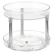 Load image into Gallery viewer, iDesign 56600 Rack with 2 Tiers, Small Plastic Cupboard Storage Condiments, Rotating Spice Jars Holder for Kitchen and Pantry, Clear, 23 cm