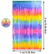 Load image into Gallery viewer, KONUNUS 2 Pack Metallic Tinsel Curtains, Rainbow Foil Fringe Curtain Foil Fringe Backdrop for Birthday Graduation Party Decorations (3.28 x 6.56 ft)