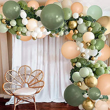 Load image into Gallery viewer, Sage Green Balloon Arch Kit, 108 Pcs Olive Green Balloon Garland Arch Kit with White Gold Metallic Latex Balloon Decoration for Boys Girls Baby Shower, Birthday Party,Jungle Safari Party Decoration