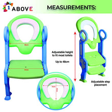 Load image into Gallery viewer, 1Above Kids Toilet Ladder Seat | Flexible Length Step-Stool for Boys and Girls | Bathroom Aid Toddler Training Seats Portable Design (Blue+Green)
