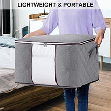 Load image into Gallery viewer, Large Capacity Clothes Storage Bag Foldable Organizers with Reinforced Handle for Comforters,Blankets,Pillow,Bedding,with Sturdy Zipper,Clear Window(Grey,4 Pack)