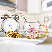 Load image into Gallery viewer, Wisolt Flower Tea Cup Glass Coffee Mugs with Lovely Spoon and Gift Box Personalised Gifts for Women Mum Teacher on Valentines Birthday Christmas Mother's Day Gifts for Her