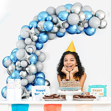 Load image into Gallery viewer, Balloons Arch Garland Kit, Metal Blue Grey Balloon Garland Kit Balloon Arch, Latex Party Balloons with Metal Silver Star Balloon for Birthday Baby Shower Graduation Wedding Party Decorations Supplies