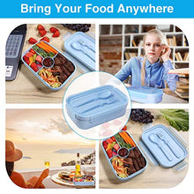 Load image into Gallery viewer, Bento Box Kids Lunch Containers for Kids with 4 Compartments Kids Bento Lunch Box Microwave Safe (Flatware Included,Light Blue)