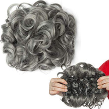 Load image into Gallery viewer, Short Messy Curly Dish Hair Bun Extension Easy Stretch hair Combs Clip in Ponytail Extension Scrunchie Chignon Tray Ponytail Hairpieces Grey