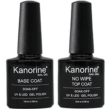 Load image into Gallery viewer, Kanorine UV LED Soak Off Gel Nail Polish Top Coat and Base Coat Set of 2 x 10ml Each(Base & No Wipe Top Coat)