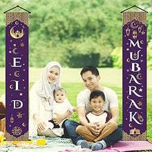 Load image into Gallery viewer, wukou Eid Mubarak Banner Decorations, Eid Mubarak Door Sign Banner Decoration, Fabric Ramadan Mubarak Sign for Ramadan Party Supplies