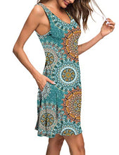 Load image into Gallery viewer, AUSELILY Beach Dress for Women Summer Casual Swing Dress Sleeveless Tank Mini Dresses with Pockets Print Green M