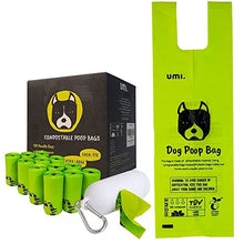 Load image into Gallery viewer, Amazon Brand - Umi Dog Poo Bags with Handles - Certified Home Compostable and Industrial Composting, Unscented and Leak-Proof - 13 x 40 cm with Reusable Dispenser, Pack of 120
