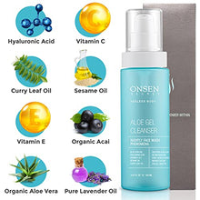 Load image into Gallery viewer, Onsen Secret Japanese Aloe Vera Face Wash - Premium Nightly Facial Cleanser for Makeup Removal, Heals Dry & Sensitive Skin, Hyaluronic Acid, Curry Leaf Oil, Vitamin C & E, Gel Cleanser 150 ml
