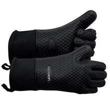 Load image into Gallery viewer, GEEKHOM Oven Gloves Heat Resistant Silicone Oven Mitts BBQ Gloves Waterproof Kitchen Gloves, Cooking Accessories for Baking Barbecue Grilling Weber Pizza Microwave Oven Glove, Non-Slip (Black)